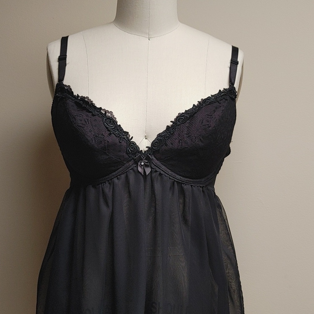 NWOT's Vintage Evening Dressing Gown w Black Sheer Push-Up Bra 36C - Picture 2 of 15